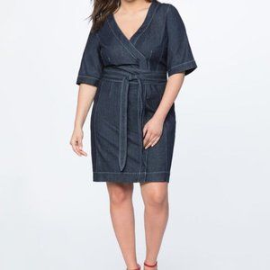 NWOT Eloquii Denim Belted Wrap Waist Dress S 14